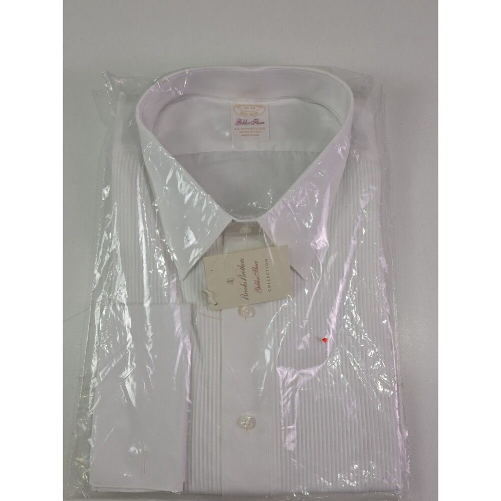 VTG Brooks Brothers Golden Fleece Tuxedo Shirt 19 36 White Italian USA Deadstock